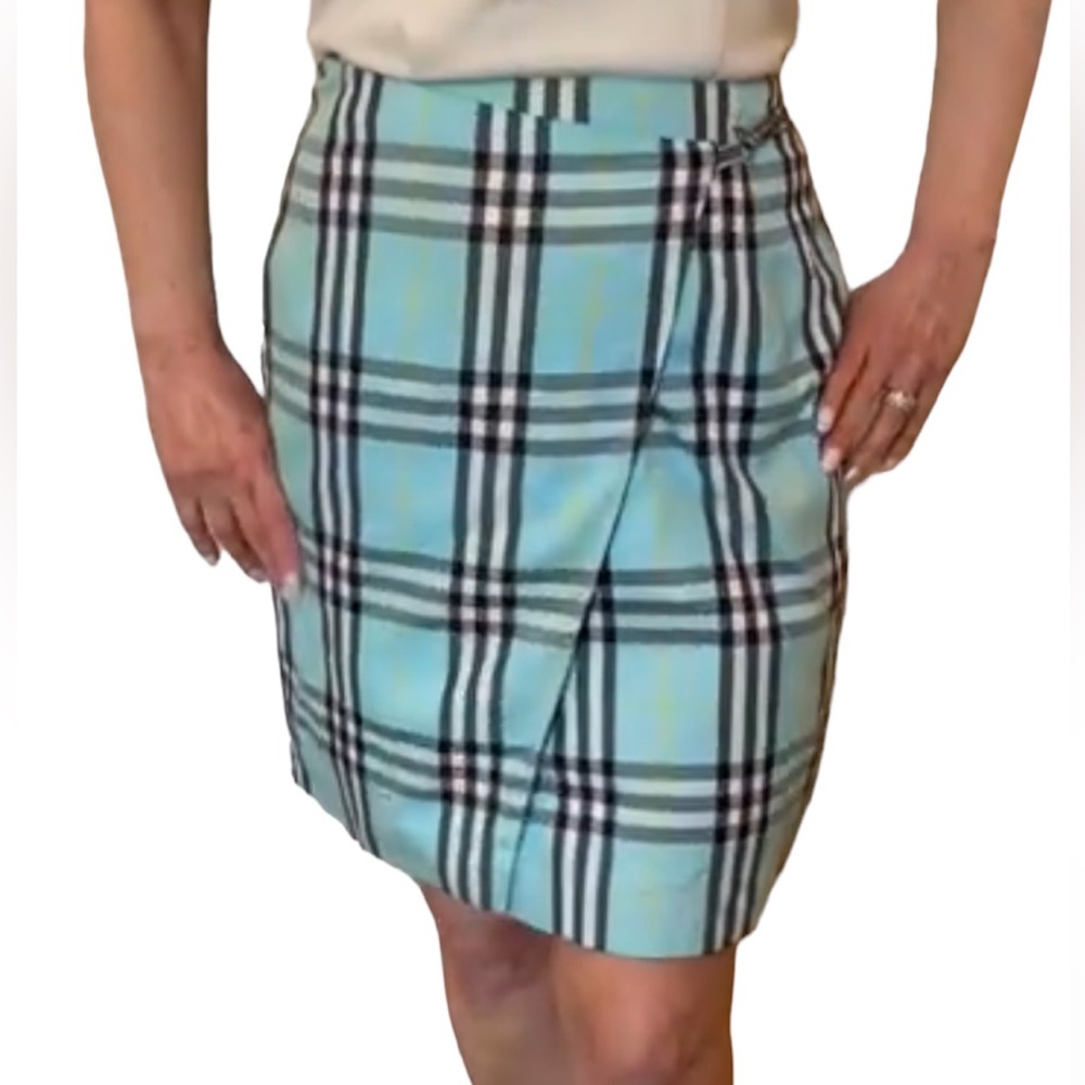 𝐁𝐮𝐫𝐛𝐞𝐫𝐫𝐲 Vintage Cotton Plaid Skirt Blue Size 6/Small